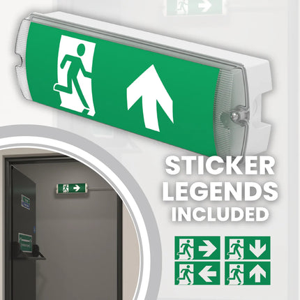 3.5W LED Emergency Bulkhead Light – IP65 Fire Exit Sign, 3hr Maintained, Sticker Legends Included