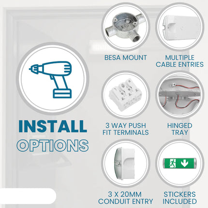 3.5W LED Emergency Bulkhead Light – IP65 Fire Exit Sign, 3hr Maintained, Sticker Legends Included