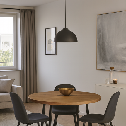 Single Ceiling Round Pendant Light – Modern, E27, Black & Gold