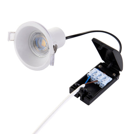 LED downlight fixture with wiring on a white background