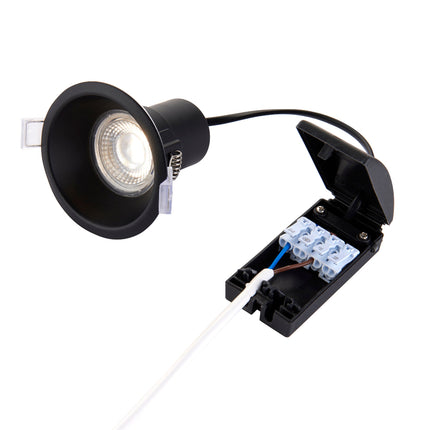 CCT Anti‑Glare Downlight – 5W, IP65, Fire‑Rated, Matt Black