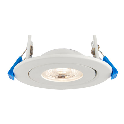 Recessed ceiling light with blue clips on a white background