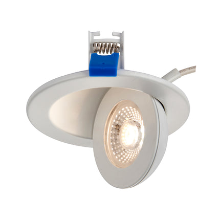 White recessed ceiling light with a blue connector on a white background
