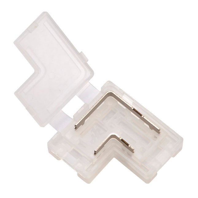 Two white plastic corner connectors on a white background