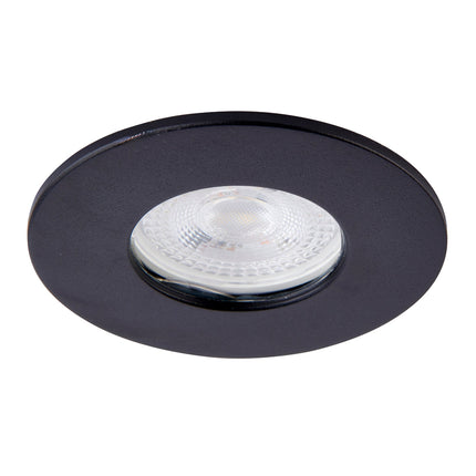 Black round recessed ceiling light on a white background