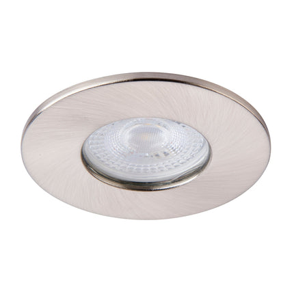 Round silver recessed light fixture on a white background