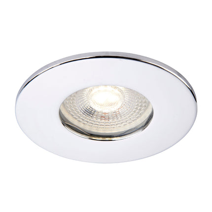 Round recessed ceiling light with chrome trim on a white background