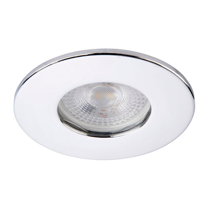 Round recessed ceiling light with chrome trim on a white background