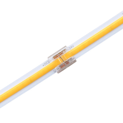 Yellow LED strip with a connector on a white background
