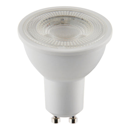 LED light bulb with GU10 base on a white background