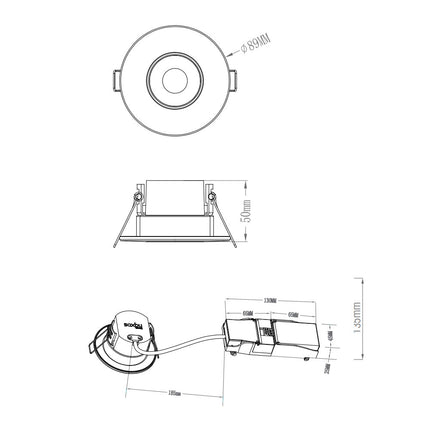 Technical drawing of a ceiling light fixture with dimensions on a white background