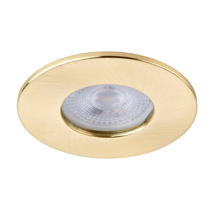 Brass recessed ceiling light on a white background