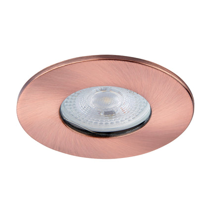 Copper-framed recessed light fixture on a white background