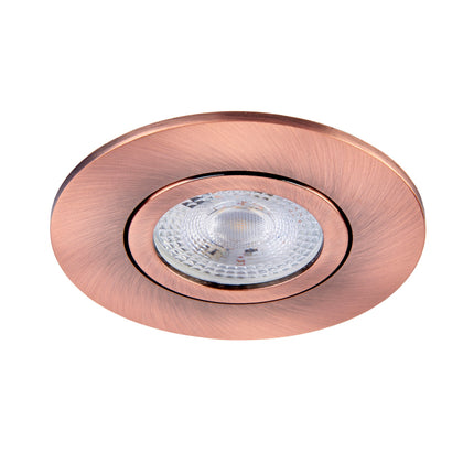 Copper round recessed light fixture on a white background