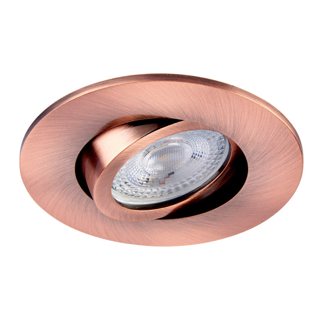 Copper recessed light fixture on a white background