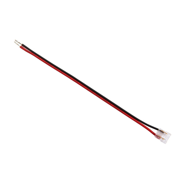 Red and black wire with connectors on a white background