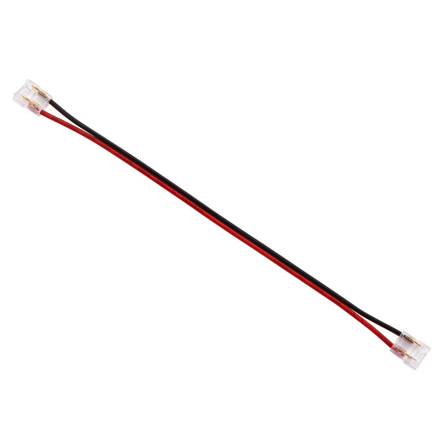 Wire connector with red and black wires on a white background