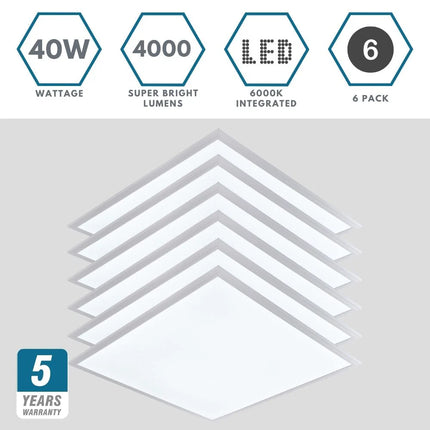 600x600mm Emergency Self-Test LED Panel Lights (6 Pack) – 40W, 4000lm, 6000K Daylight White, Office Ceiling