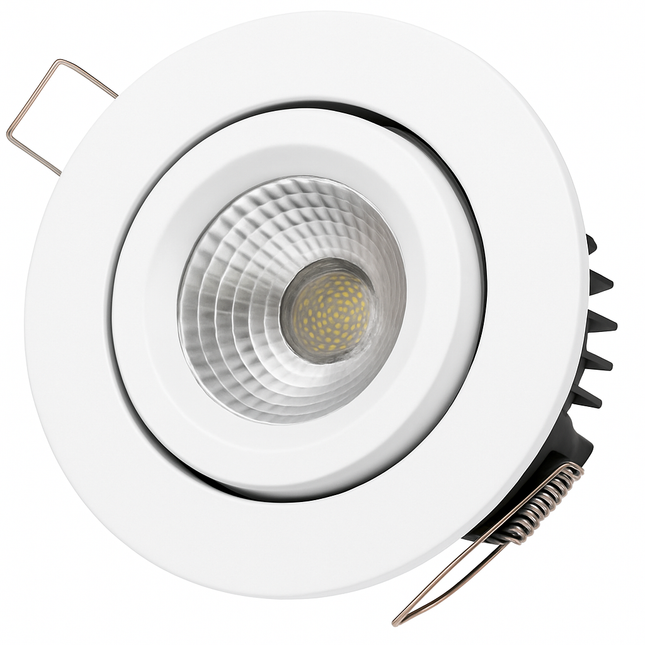 Dimmable LED Tilt Downlight Fire-Rated 30/60/90 min – 7W, 4000K Cool White, IP20, Matt White