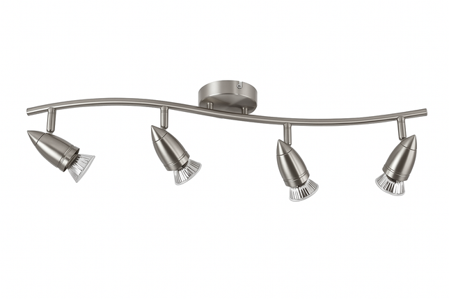 4-Light Quad Spot Bar – Adjustable Indoor Ceiling Spotlight, GU10, Brushed Chrome Steel