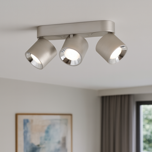 Triple Adjustable Modern Spotlight – GU10 Ceiling Light, Matt Nickel, IP20