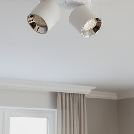 Twin Adjustable Modern Spotlight – GU10 Ceiling Light, Matt White, IP20