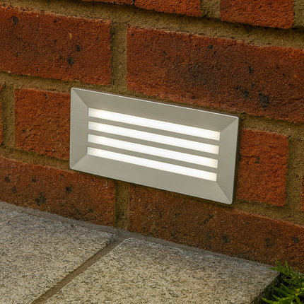 LED Slim Brick Step Light – Integrated LED, IP65, Brushed Nickel