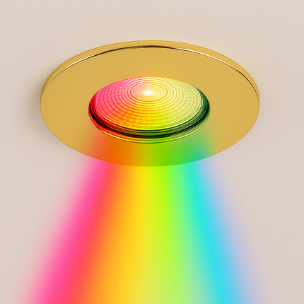 Smart Wifi RGB-CCT Fire-Rated Downlight (Alexa & Google) – IP65, GU10, Polished Brass
