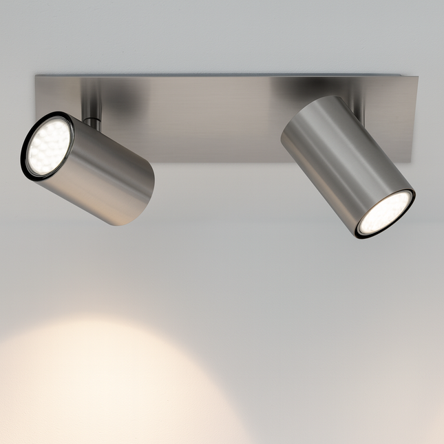 Twin Square Adjustable Spotlight – GU10 Wall or Ceiling Light, Matt Nickel, IP20
