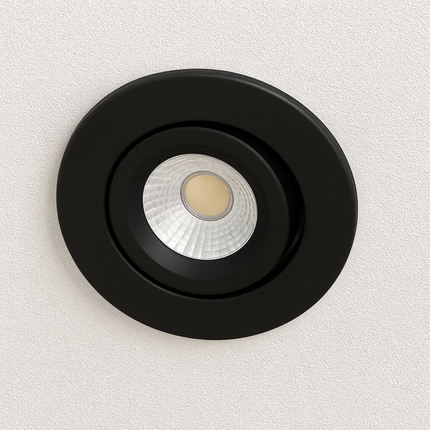 Dimmable LED Tilt Downlight Fire-Rated 30/60/90 min – 7W, 3000K Warm White, IP20, Matt Black