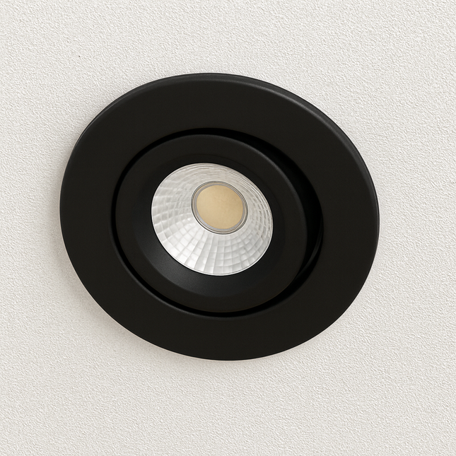 Dimmable LED Tilt Downlight Fire-Rated 30/60/90 min – 7W, 3000K Warm White, IP20, Matt Black