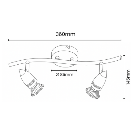 2-Light Spot Bar – Adjustable Indoor Ceiling Spotlight, GU10, Brushed Chrome Steel