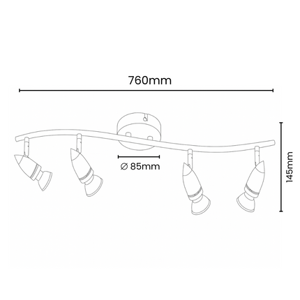 4-Light Quad Spot Bar – Adjustable Indoor Ceiling Spotlight, GU10, Brushed Chrome Steel