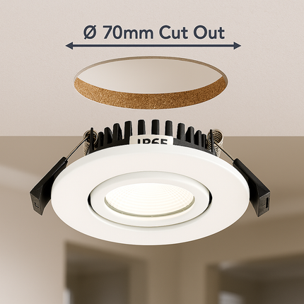 Adjustable IP65 Dimmable LED Slim Tilt Downlight, Fire Rated, 5W, 500 Lumens, White