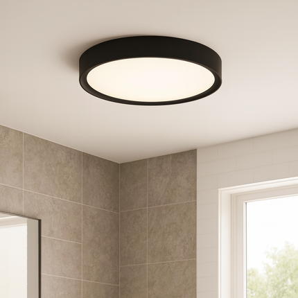 Round Ceiling Light – 18W LED, 1850lm, 3000K Warm White, IP44, Black