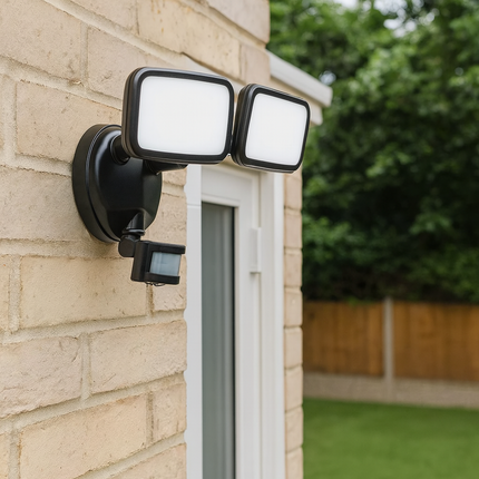 Lynn LED Outdoor Twin Wall Spot Flood Light with PIR Sensor – 10W, 1250lm, IP65, Black