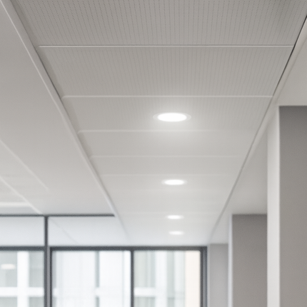 Ceiling with recessed lighting fixtures in an indoor setting
