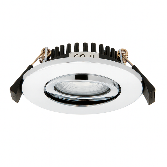 Adjustable IP65 Dimmable LED Slim Tilt Downlight, Fire Rated, 5W, 500 Lumens, Polished Chrome