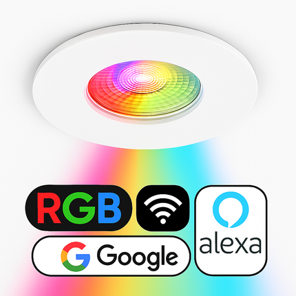 Smart Wifi RGB-CCT Fire-Rated Downlight (Alexa & Google) – IP65, GU10, Matt White