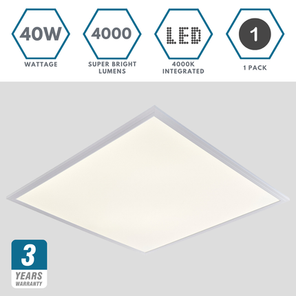 600x600mm LED Recessed Suspended Ceiling Light Panel – 40W, 4000lm, IP20, 4000K Cool White