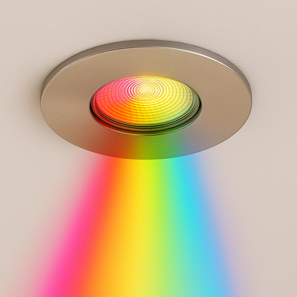 Smart Wifi RGB-CCT Fire-Rated Downlight (Alexa & Google) – IP65, GU10, Satin Nickel