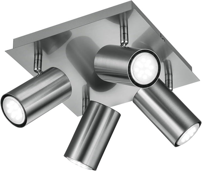 Quad Square Adjustable Spotlight – GU10 Wall or Ceiling Light, Matt Nickel, IP20