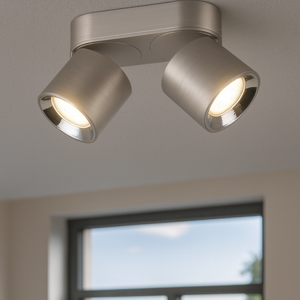 Twin Adjustable Modern Spotlight – GU10 Ceiling Light, Matt Nickel, IP20