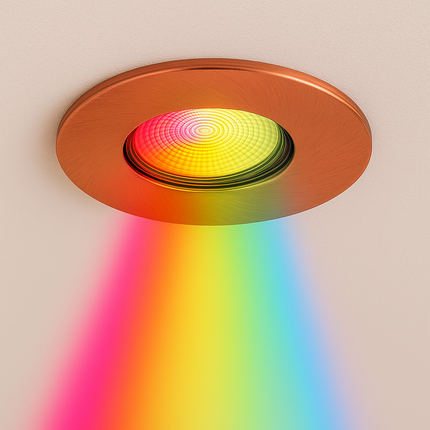 Smart Wifi RGB-CCT Fire-Rated Downlight (Alexa & Google) – IP65, GU10, Brushed Copper