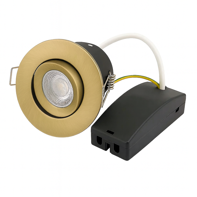Fire-Rated 30/60/90 min Open Back Tilt Adjustable Downlight – IP65, GU10, Anitque Brass