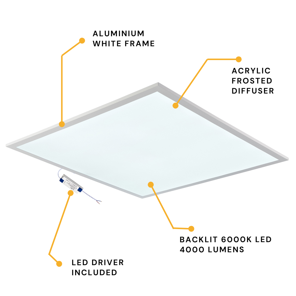 White Test Led 600x600 LED Emergency Self-Test Panel Lights 6 Pack | 40W 4000lm 6000K ...