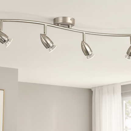 4-Light Quad Spot Bar – Adjustable Indoor Ceiling Spotlight, GU10, Brushed Chrome Steel