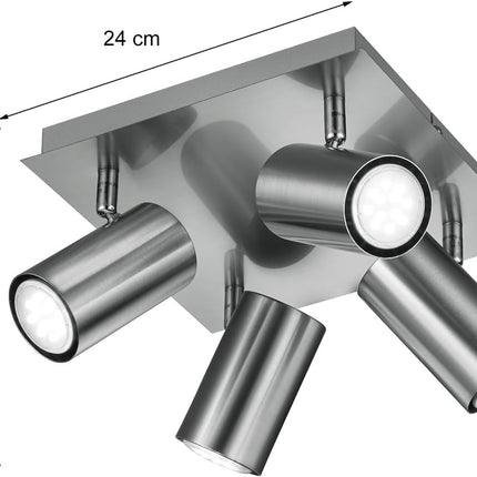 Quad Square Adjustable Spotlight – GU10 Wall or Ceiling Light, Matt Nickel, IP20