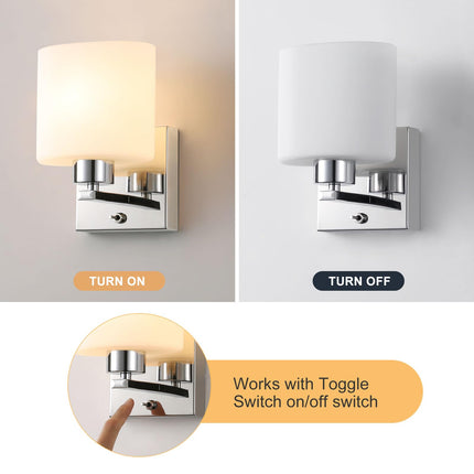 Up Indoor Wall Light – Fixed Reading Lamp with Glass Shade, On/Off Switch, Polished Chrome