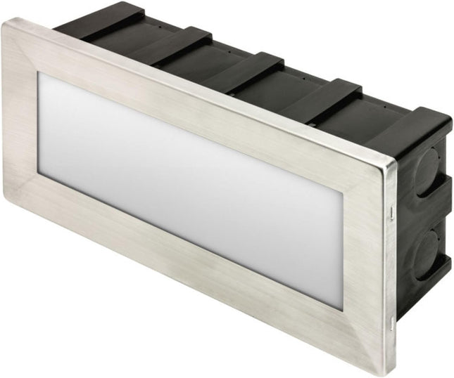 LED Slim Brick Step Light – Integrated LED, Frosted Diffuser, IP65, Brushed Nickel